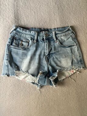 True Religion Light Blue Distressed Denim Cutoff Shorts